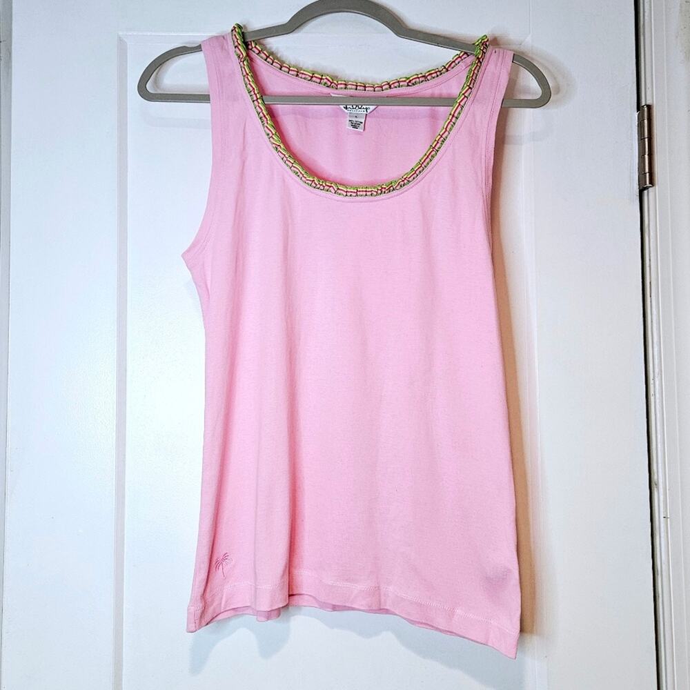 Lilly Pulitzer Pink Ruffle Ribbon Trim Tank Top Large